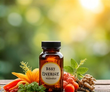 Energy supplement bottles and natural herbs